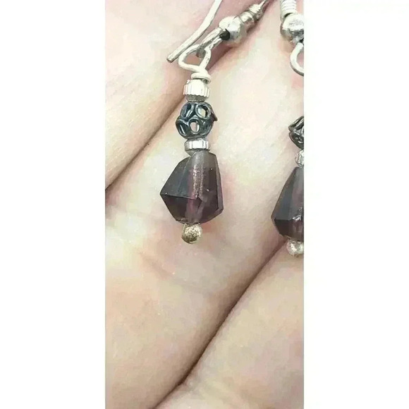 Vintage Sterling Silver & Amethyst Beaded Dangle Drop Earrings Artisan 1970s - Picture 5 of 7